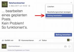 Facebook: geplanten Beitrag nochmal bearbeiten oder Bearbeitungsverlauf anzeigen