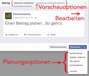 Facebook geplanten Beitrag nochmal bearbeiten.