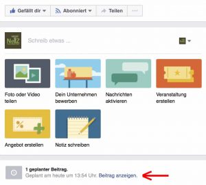 Facebook geplanter Beitrag im Seitenfeed